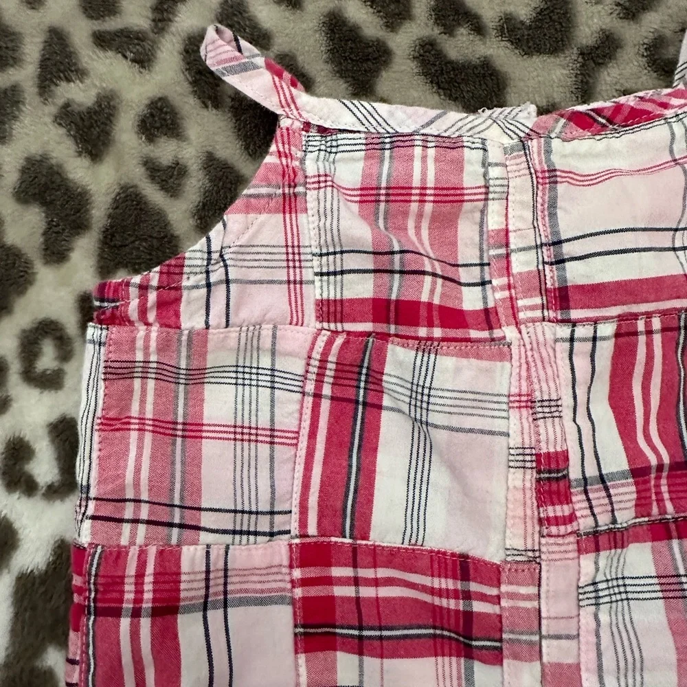 Old Navy Plaid Patchwork Onesie One Piece Romper in White Pink Size 6-12 months